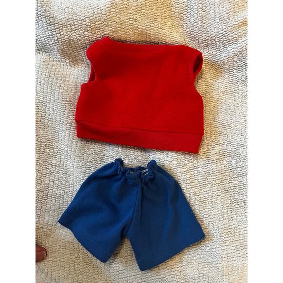 American Girl Bitty Baby Fleece Red Vest Blue Shorts Doll Clothing Retired - Picture 2 of 8